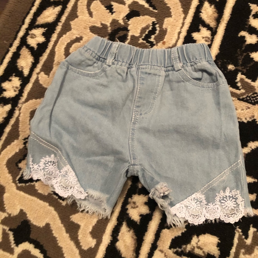 Lace detail jean shorts- Toddler Girl